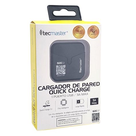Cargador De Pared USB-A QC3.0 3.A Tecmaster Negro-2