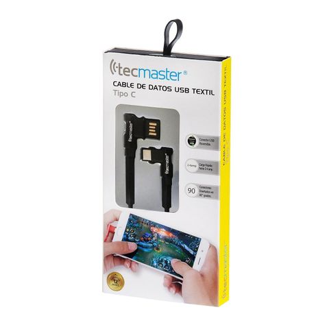 Cable Usb Tipo C Textil 90° Tecmaster Negro-1
