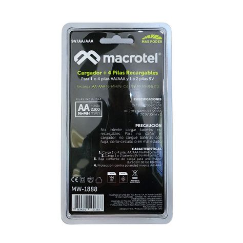 Pack Cargador USB-C con 4 pilas AA Macrotel 2300mha-2