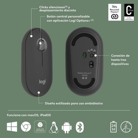 Mouse Pebble 2 M350s Negro, Bluetooth-1