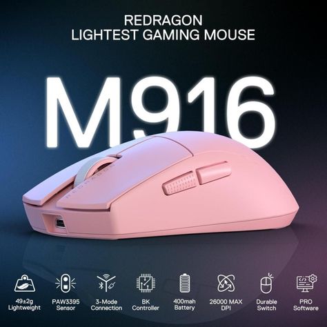 Redragon M916 PRO 1K Ratón inalámbrico ROSA-1