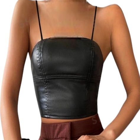 Crop Top Negro Cuerina-0