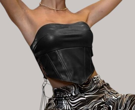 Crop Top negro Cuerina Tiras-2