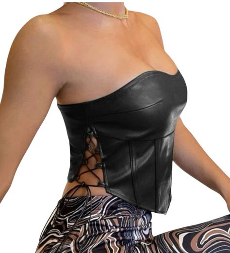 Crop Top negro Cuerina Tiras-1