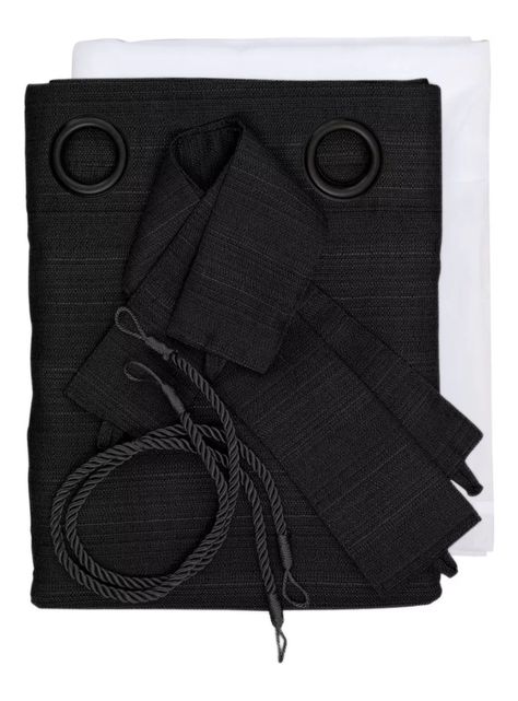Set De Cortinas Mónaco De 8 Piezas 140x220cm Marca Idetex Negro-0