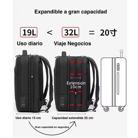 Mochila Viral Expandible USB Arctic Hunter 32L Viajeros Cabina Avión-4