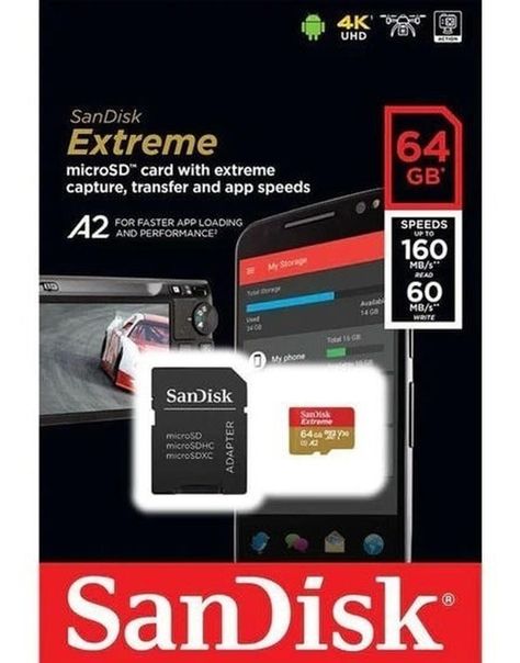 MICRO SD C/ADP CLAS 10 64GB EXTREME SDSQXA2-064G-GN6MA (619659-169770) SANDISK-1