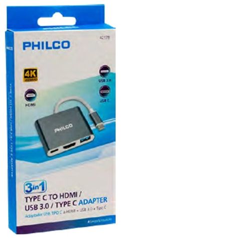 3 EN 1 HUB TIPO C A HDMI + USB 3.0 PHILCO-0
