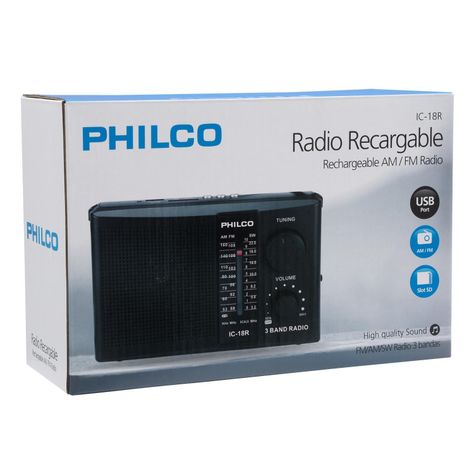 RADIO IC 18-R MULTIBANDAS RECARGABLE USB/SD/AM/FM PHILCO-0