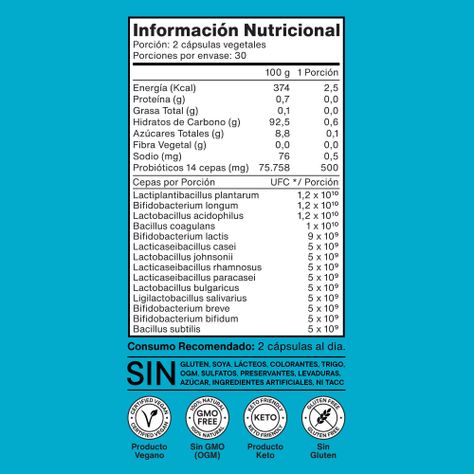 Probióticos 100 Billones 14 Cepas - 60 Cápsulas Vegetales-2