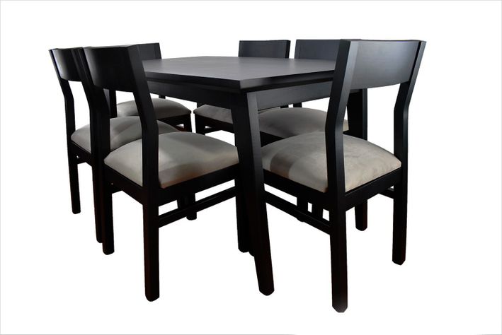 Comedor Vendetta Negro 90x150 6 sillas beige-0