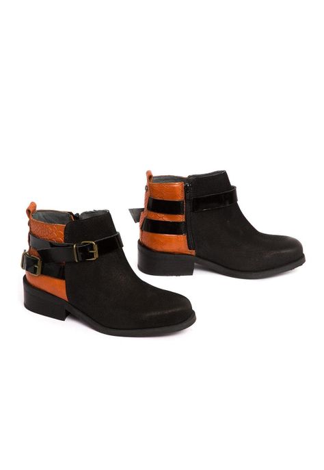 Botin Mujer De Cuero Laura C5 Negro Naranjo-4