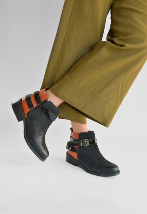 Botin Mujer De Cuero Laura C5 Negro Naranjo-6