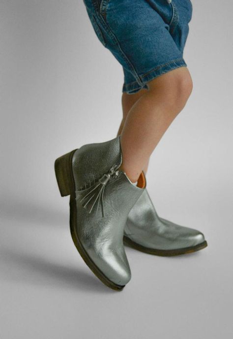 Botin Mujer De Cuero Virginia Metálico C3-1