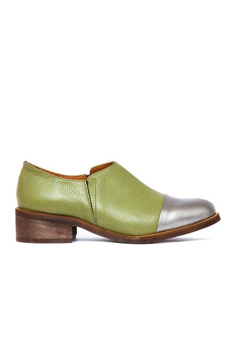 Zapato Mujer De Cuero Homero C30 Verde Metálico-0
