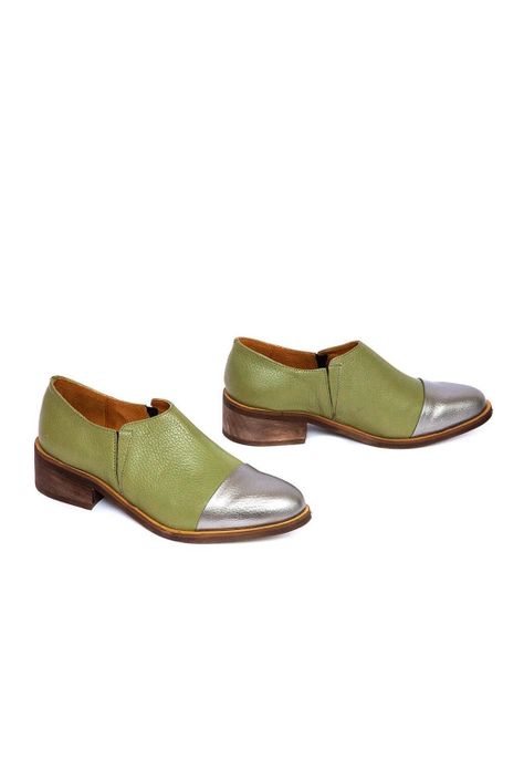 Zapato Mujer De Cuero Homero C30 Verde Metálico-5