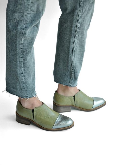 Zapato Mujer De Cuero Homero C30 Verde Metálico-6