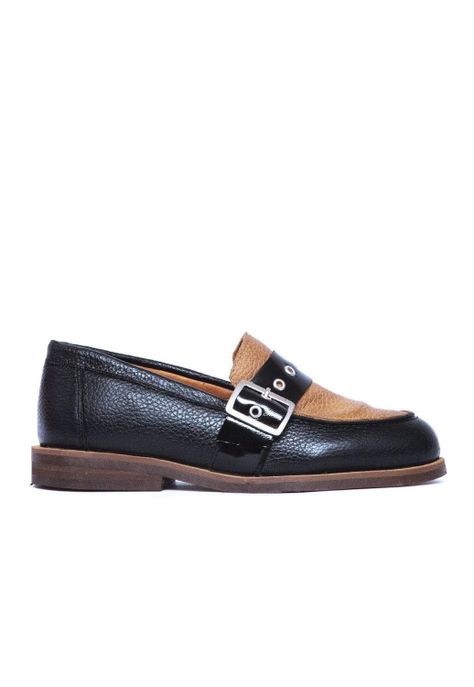 Mocasin Mujer De Cuero Amelia C1 Negro Camel-0