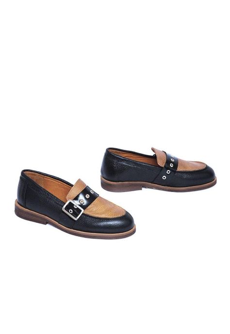 Mocasin Mujer De Cuero Amelia C1 Negro Camel-5