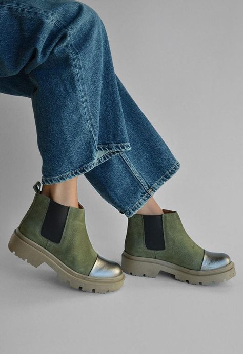 Botin Mujer De Cuero Celia C2 Verde Metálico-6