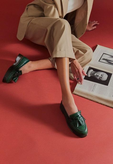 Mocasin Mujer De Cuero Matilde Verde C9-1