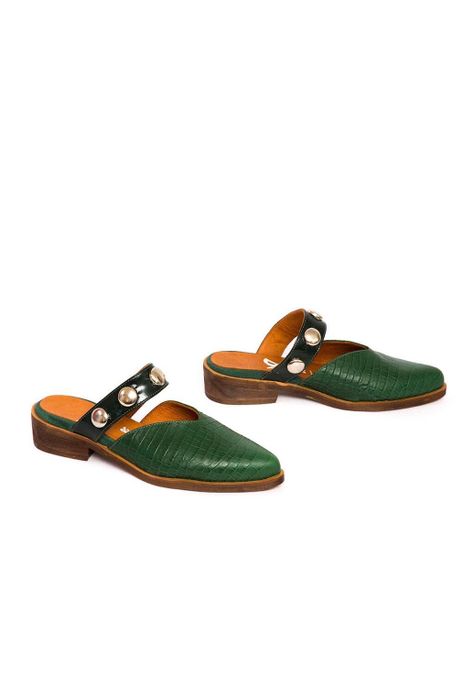 Babucha Mujer De Cuero Pibi C47 Verde-5
