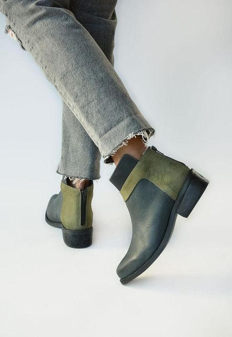 Botin Mujer De Cuero Antonieta Negro Verde C1-5