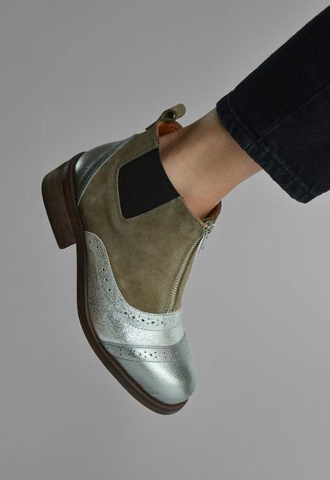 Botin Mujer De Cuero Diana Metálico C4-7