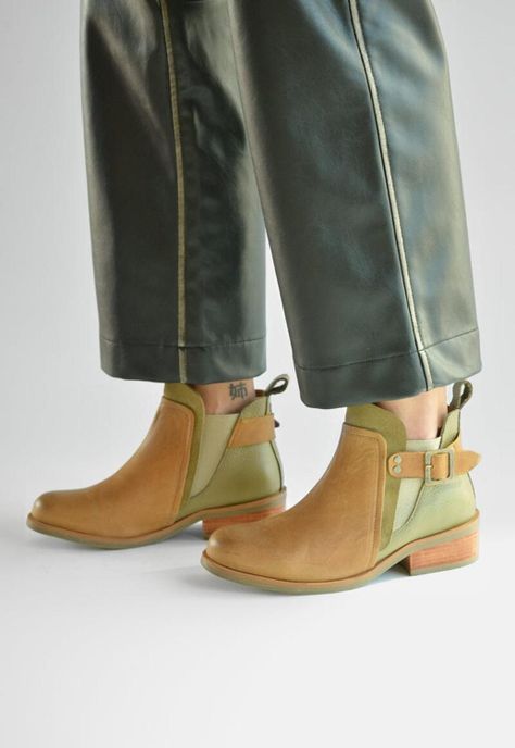 Botin Mujer De Cuero Angu C11 Camel Verde-1