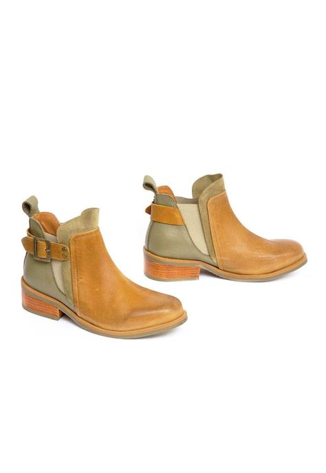 Botin Mujer De Cuero Angu C11 Camel Verde-4