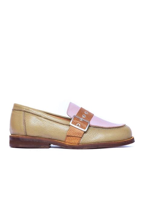 Mocasin Mujer De Cuero Amelia C2 Verde Rosa-0