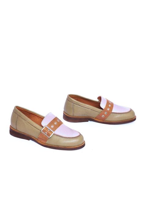 Mocasin Mujer De Cuero Amelia C2 Verde Rosa-5
