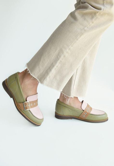 Mocasin Mujer De Cuero Amelia C2 Verde Rosa-6
