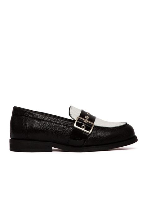 Mocasin Mujer De Cuero Amelia Blanco Negro C4-0