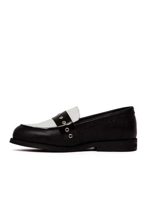 Mocasin Mujer De Cuero Amelia Blanco Negro C4-3
