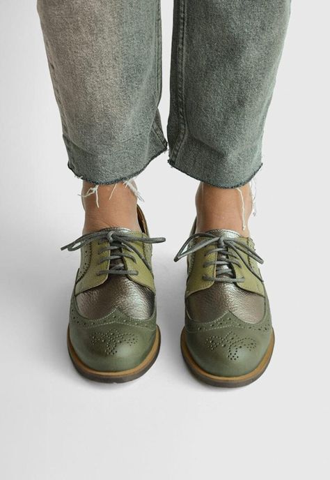 Mocasin Mujer De Cuero Simone C3 Verde Metalico-5