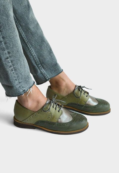 Mocasin Mujer De Cuero Simone C3 Verde Metalico-6