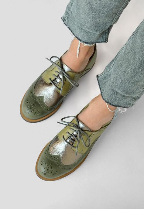 Mocasin Mujer De Cuero Simone C3 Verde Metalico-7