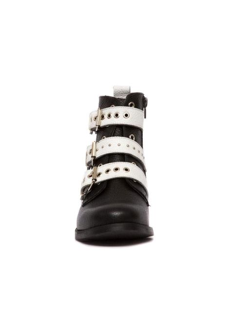 Botin Barbie De Cuero Penny Negro Blanco C1-2