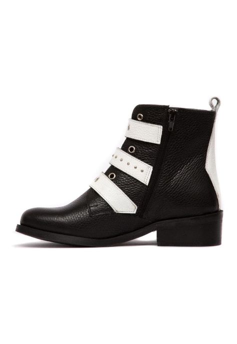 Botin Barbie De Cuero Penny Negro Blanco C1-3