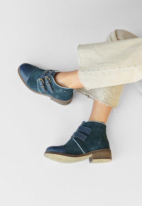 Botin Mujer De Cuero Judy Azul C2-6