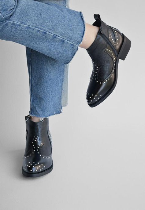 Botines Mujer De Cuero Alca Negro C9-6