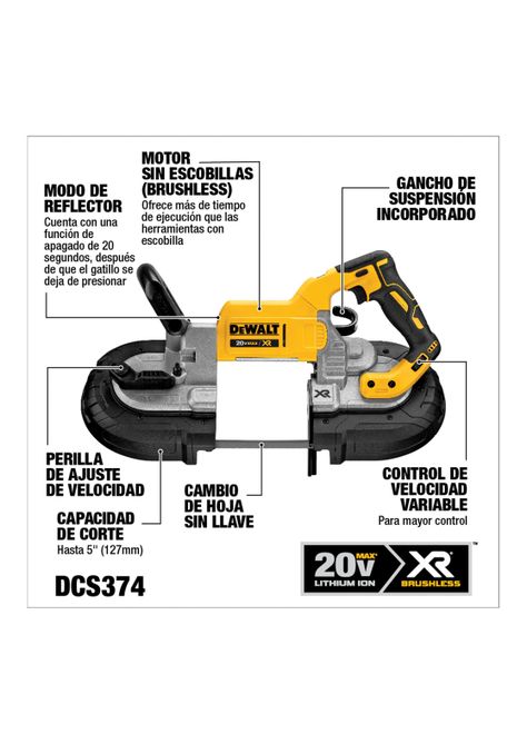Sierra banda de corte profundo 20V S/batería DEWALT DCS374B-1