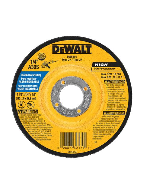 Disco acero inoxidable 4-1/2" x 1/4" DEWALT DW8414-0