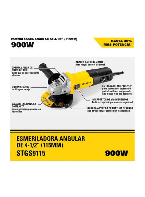 Esmeril Angular 4-1/2" 900W STANLEY STGS9115-B2C-1