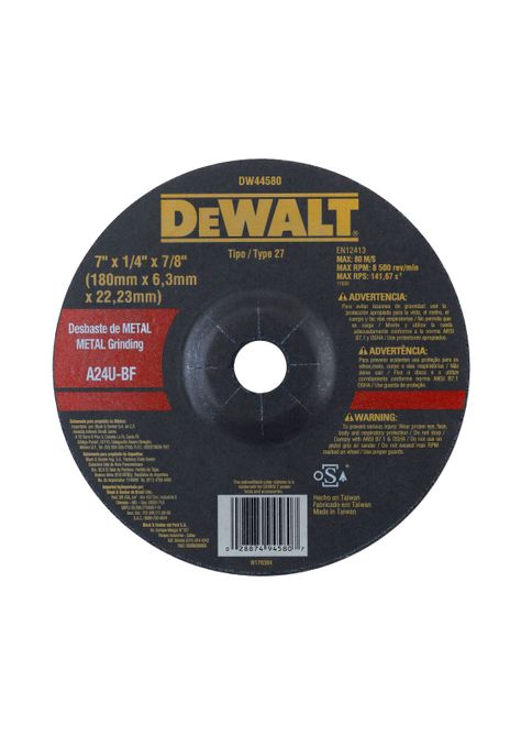 Disco desbaste de metal 7” x 1/4" DEWALT DW44580-0
