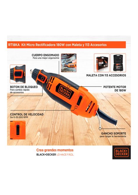Kit minitorno 180W + 113 accesorios BLACK+DECKER-3