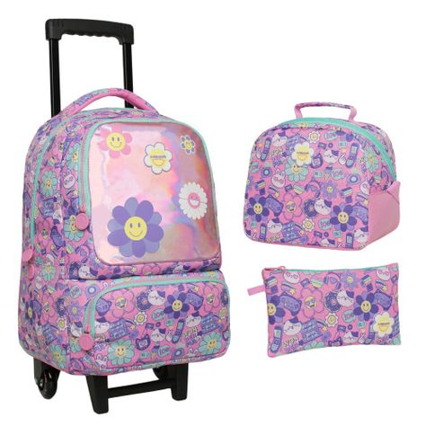 Pack Bakan Escolar Mujer Emoticones Rosado Head-0