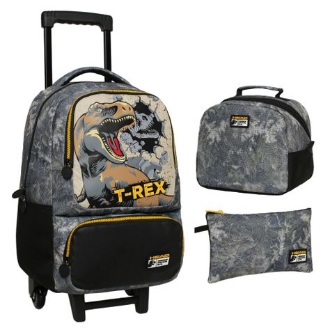 Pack Bakan Escolar Hombre Dino Jurassic Gris Head-0
