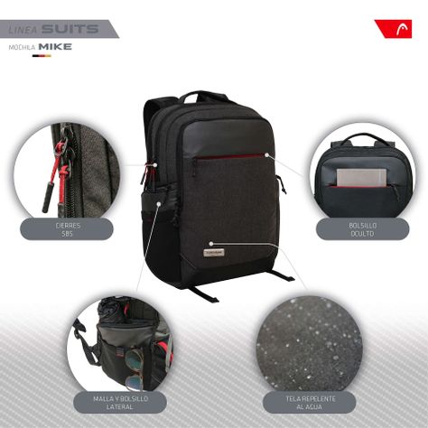 Mochila Ejecutiva Mike Negro Head-2